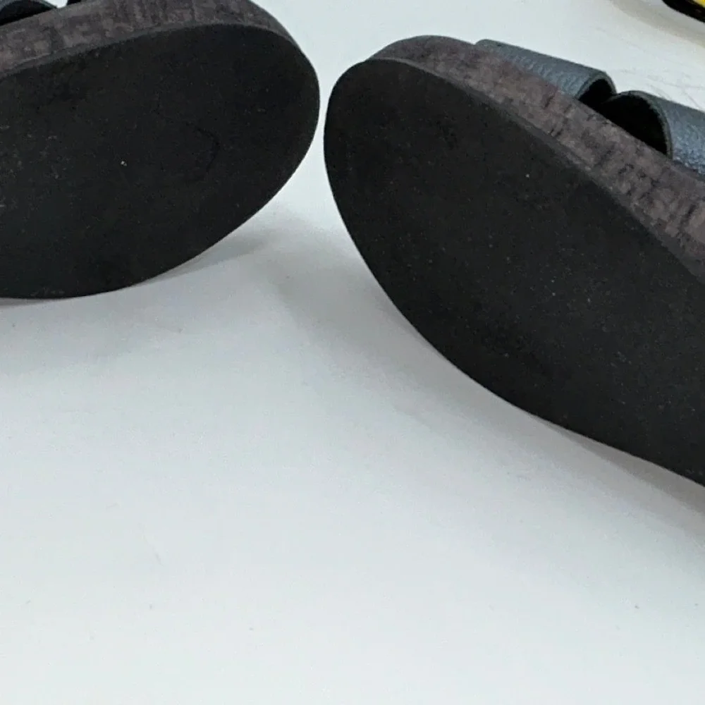 Kork-Ease Black Leather Wedge Sandals Size 6 Adjustable Ankle Strap made Brazil
